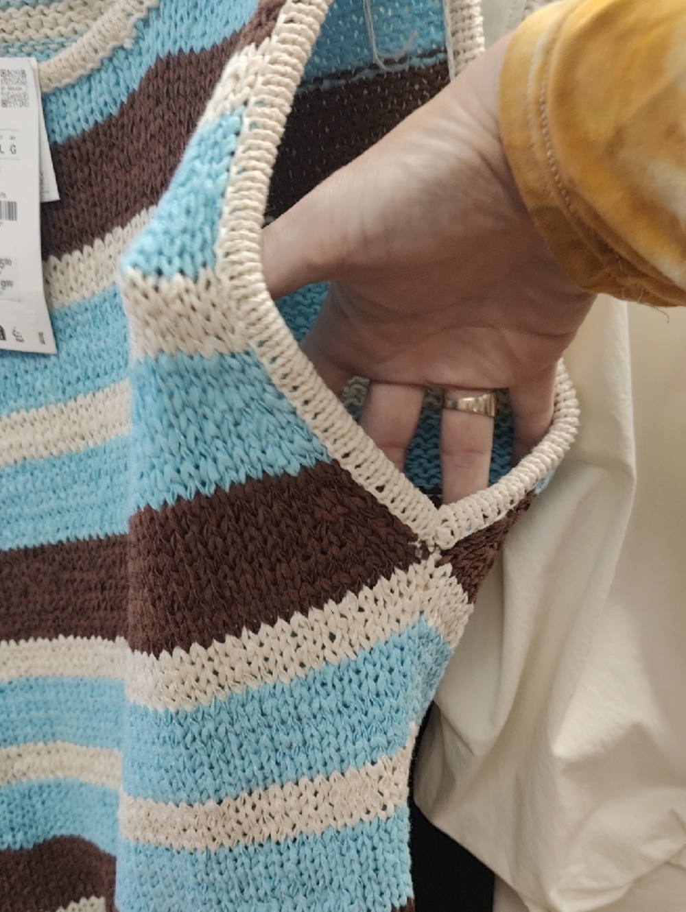 Zara Blue, Cream & Brown Striped Ruffle-Hem Knit Tank - Picture 4 of 5